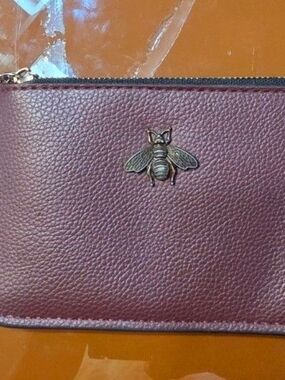 Bee Burgundy Credit Card Holder Small Zipper Card Case Wallet for Women